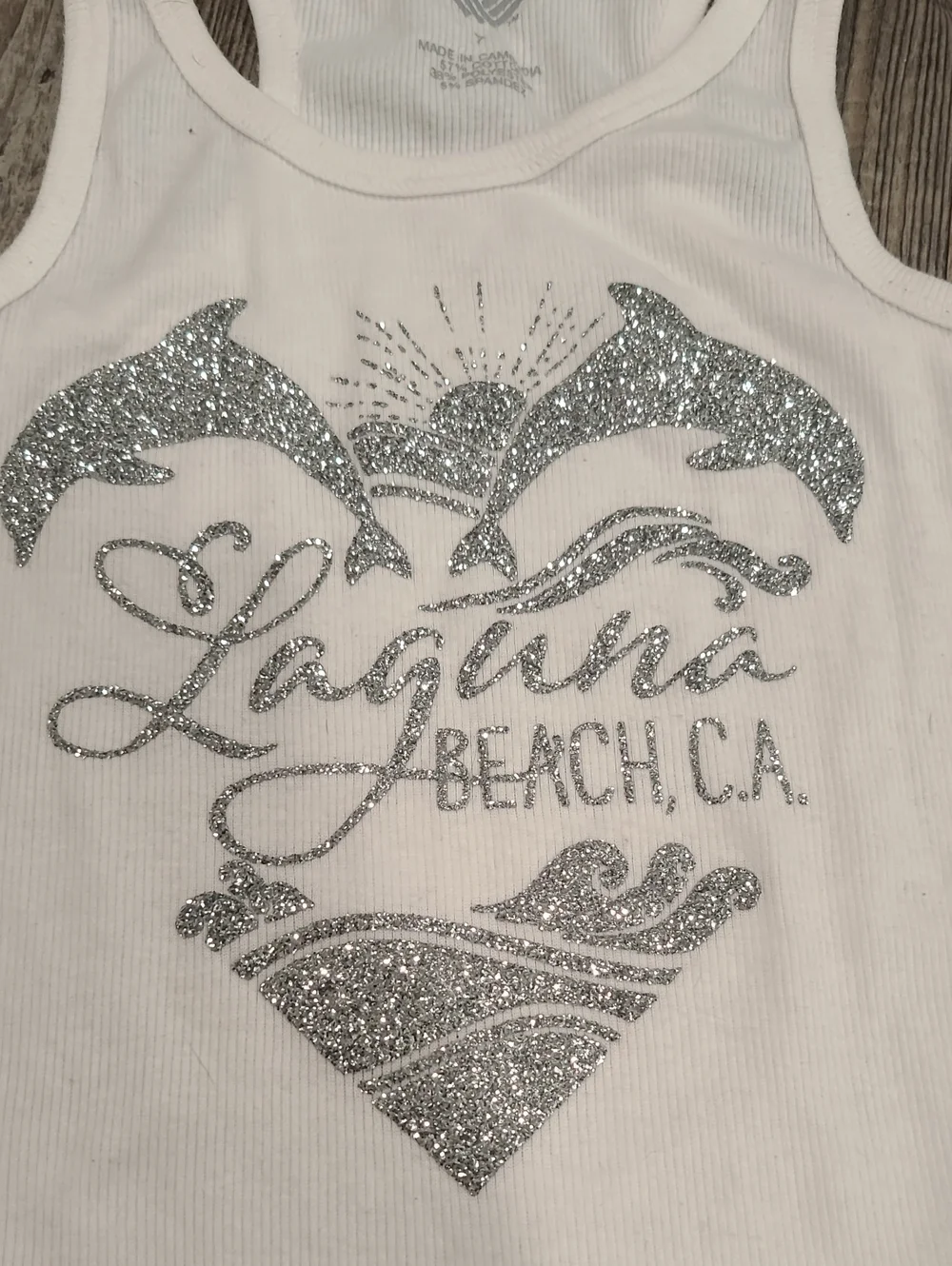 Justice White Glitter Dolphin Tank w/ Light Gray Heather Shorts Size Medium 7/8